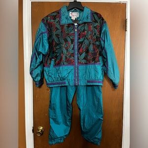 Vintage 90s Grandma Nylon Active Stuff Track Wind Suit Floral Size Medium